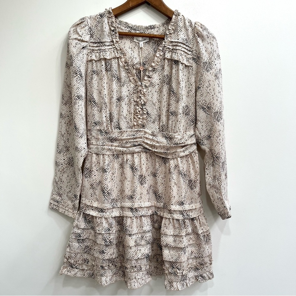 Heartloom Erika dress python snake print long sleeve ruched smocked waist small